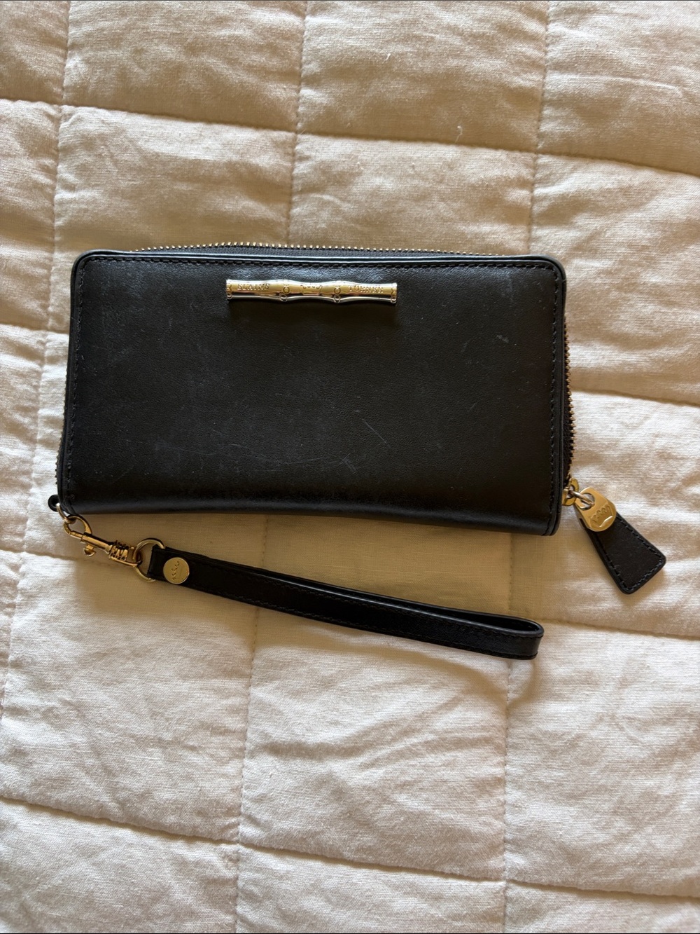 Elaine Turner Black Wristlet Wallet with Gold Hardware